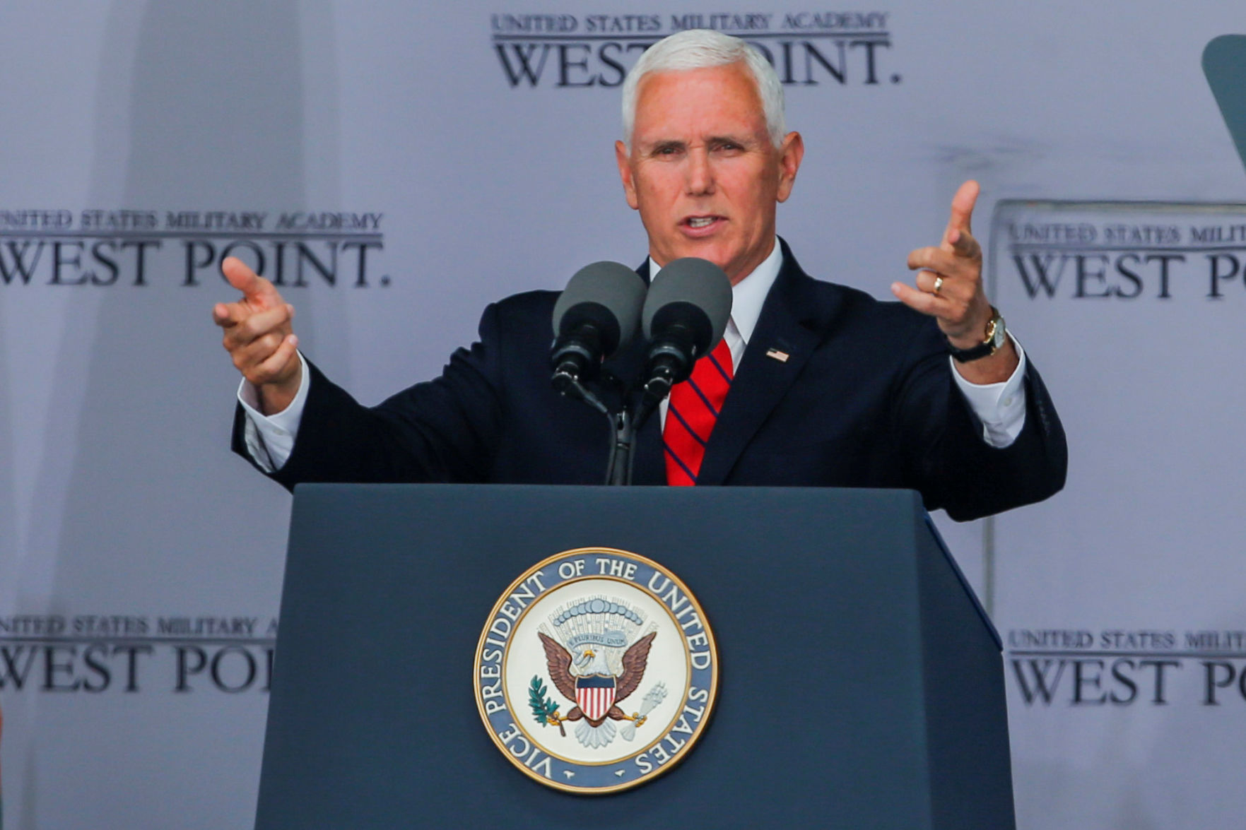 U.S. Vice President Pence speaks to graduates of the United States Military Academy during the commencement ceremony in West Point, New York